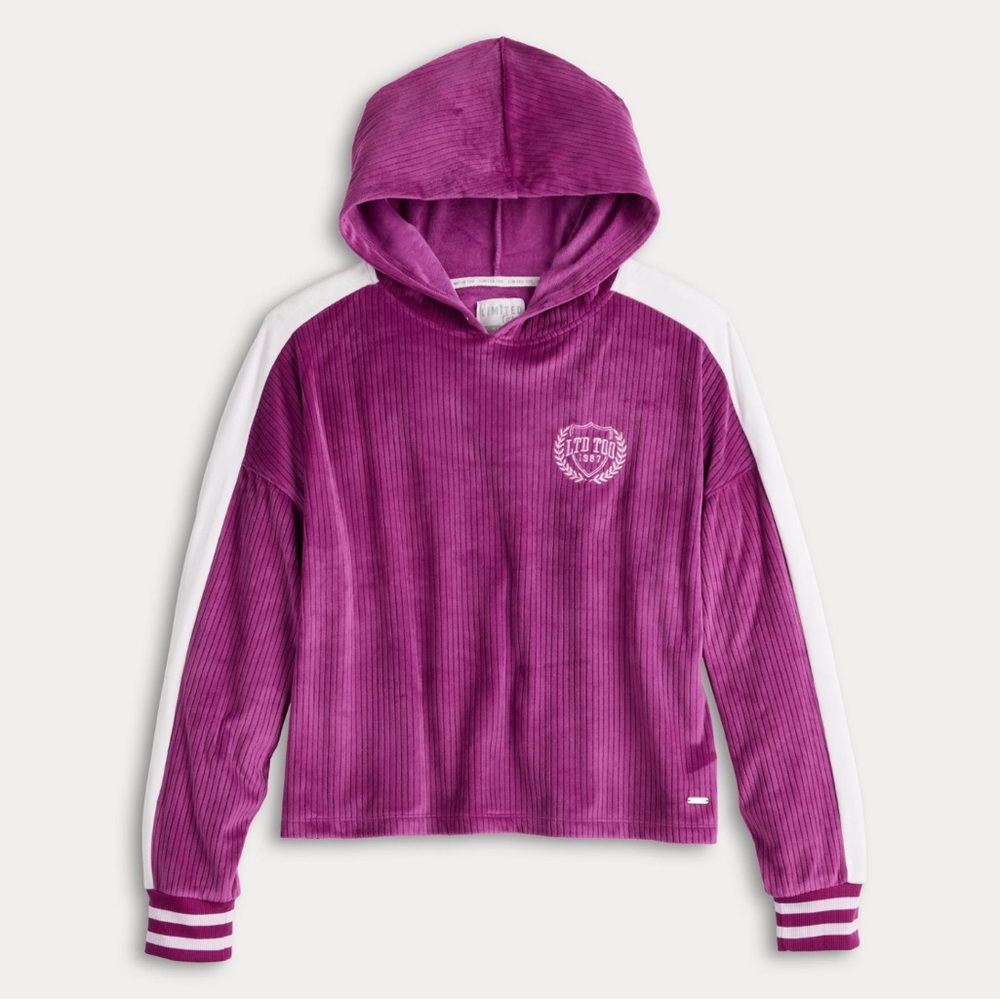 Limited Too Purple and White Cropped Hoodie Sweatshirt Medium Juniors